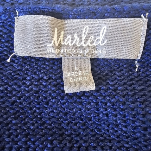 Marled Reunited L Sweater Slits Pullover Red USA‎ Embroidery Navy Blue - Picture 3 of 13